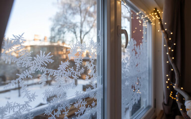 snow covered window