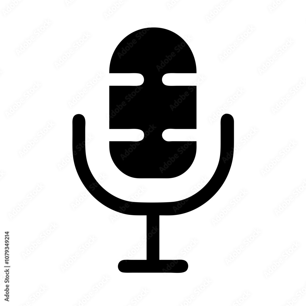 Poster a simple black vector icon of a microphone representing audio recording and speech representation, c