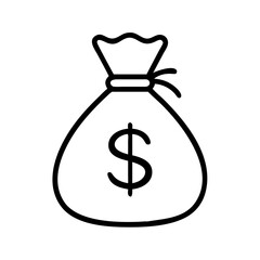 A simple vector icon depicting a money bag with a dollar sign, symbolizing wealth, finances, and savings, suitable for financial applications and educational materials