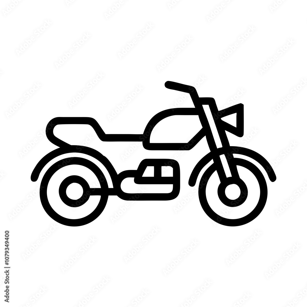 Poster a simple vector icon depicting a classic motorcycle design emphasizing its structure and wheels suit