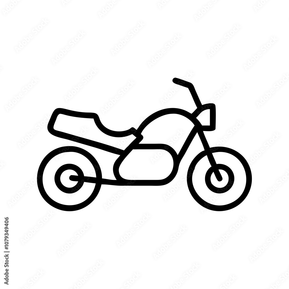 Poster a simple vector icon of a motorcycle depicted in a minimalist style, showcasing key features such as