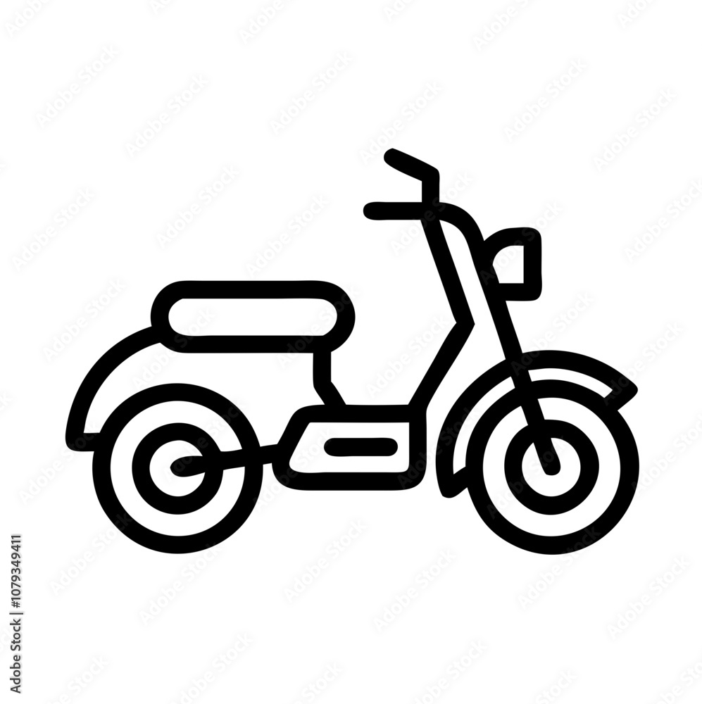 Poster a simple vector icon of a motorcycle showcasing a side view that highlights its features, perfect fo