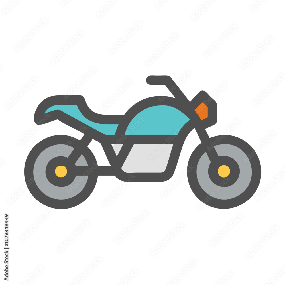 Poster a minimalist vector icon of a motorcycle showcasing a unique design with distinct colors emphasizing