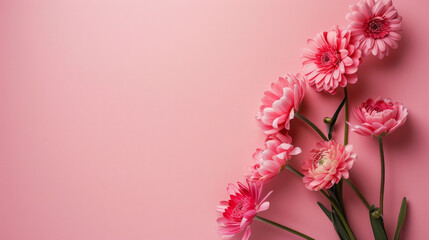 Delicate pink flowers arranged elegantly on a soft pink background for a fresh marketing message