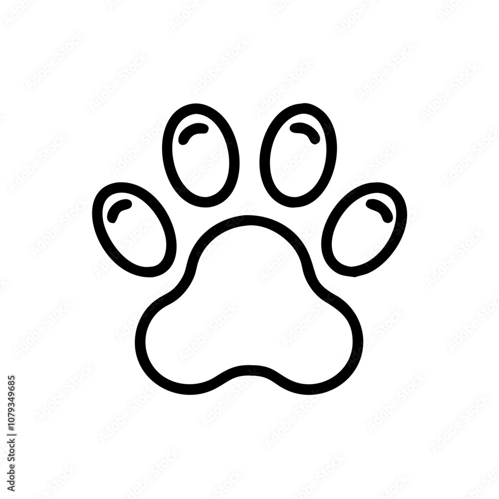 Poster a clean and simple vector icon of a paw print showcasing its distinctive shape and features suitable
