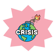 CRISISの文字と、導火線のついた地球のイラスト
