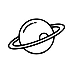 A minimalist vector icon depicting a planet with a prominent ring, representing the beauty and mystery of celestial bodies in a simple and clear design