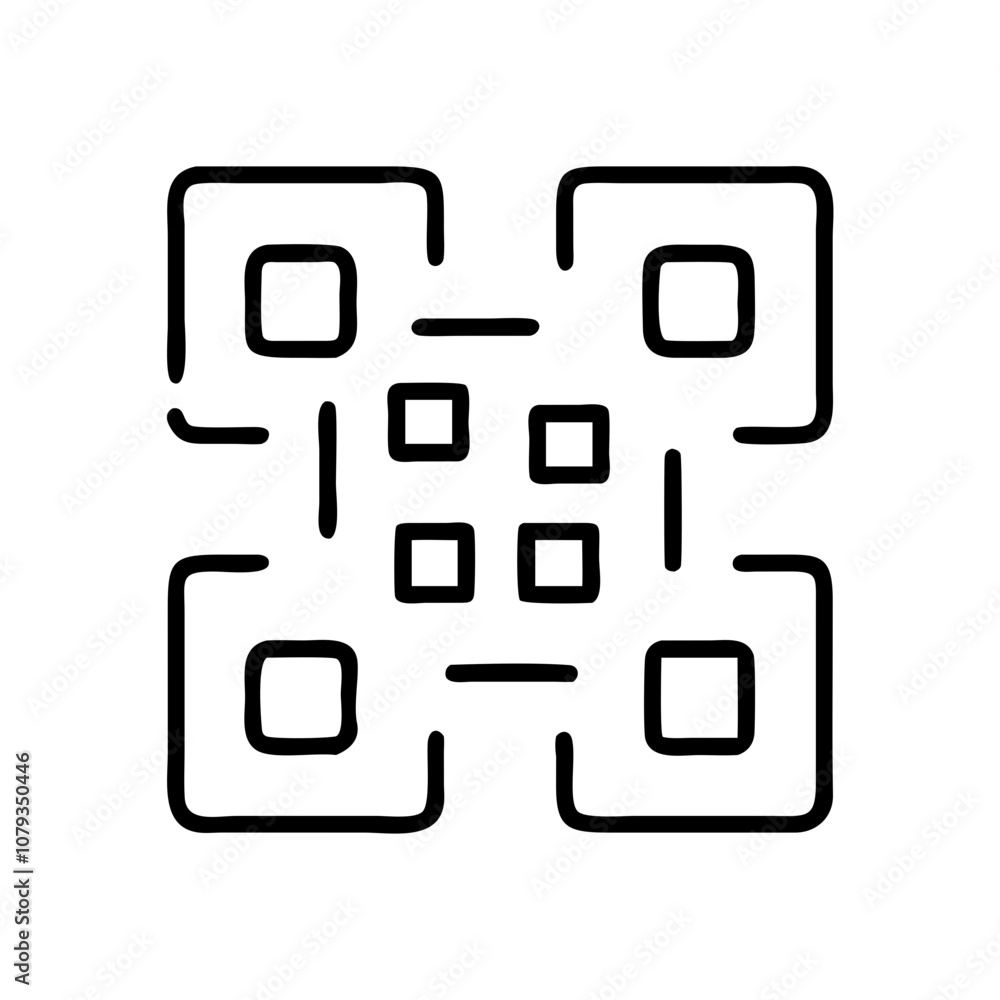 Poster a detailed vector icon of a qr code designed for digital interactions, prominently featuring a symme