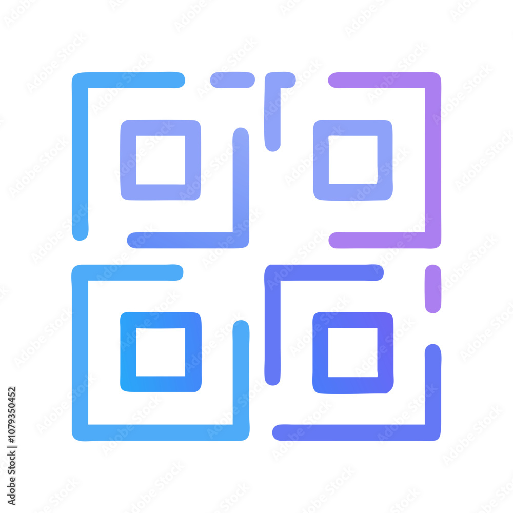 Poster a stylish vector icon of a qr code featuring a modern blue and purple design, representing a digital