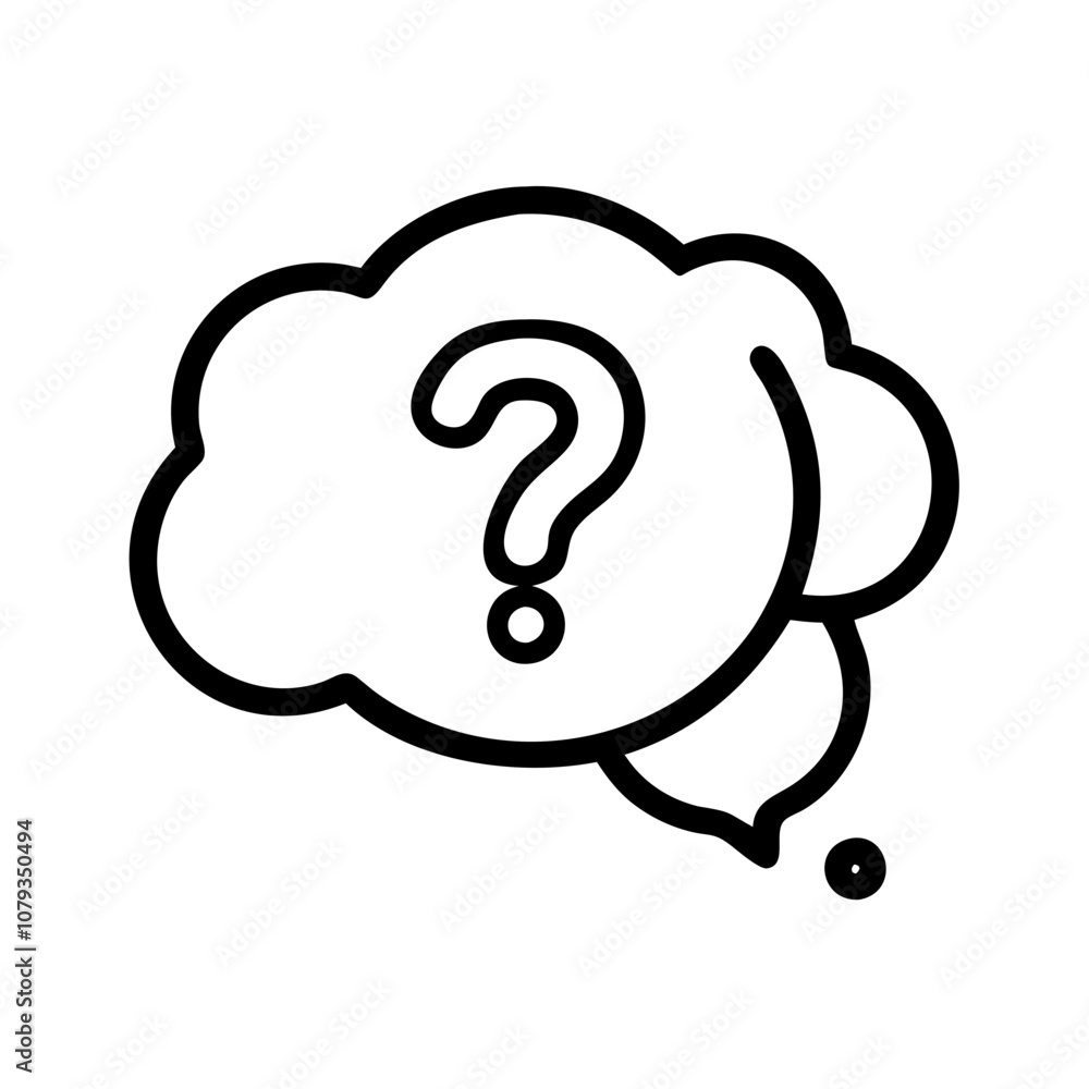 Poster a simple vector icon featuring a question bubble representing inquiries, thoughts, and curiosities i