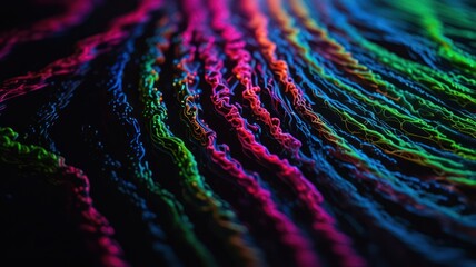 Abstract colorful wavy lines on black background.