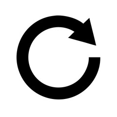 A minimalistic vector icon featuring a refresh arrow designed to symbolize reloading or updating content in digital applications, suitable for various user interfaces and graphic design projects