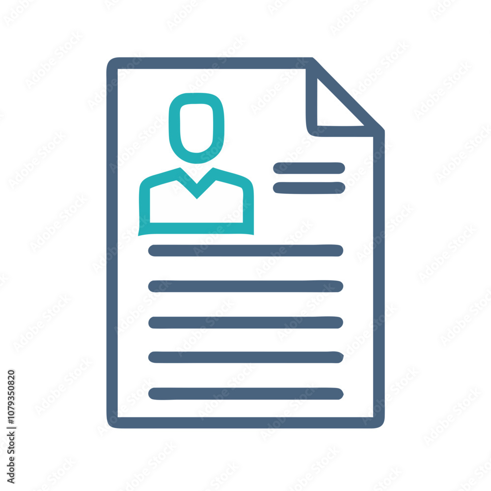 Poster vector icon representing a resume or cv with an outline of a person and text lines, suitable for emp
