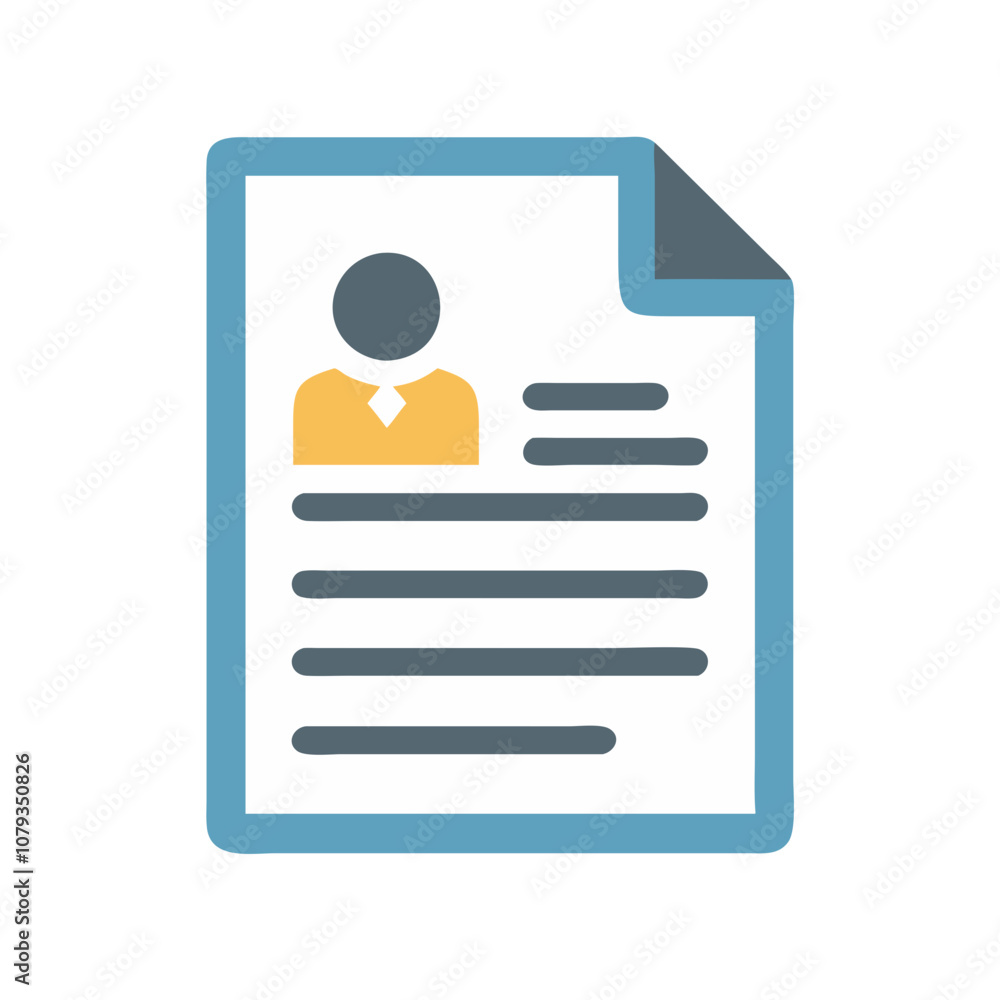 Poster a vector icon representing a resume with a person's profile and contact information displayed clearl