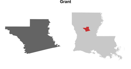 Grant Parish (Louisiana) blank outline map set