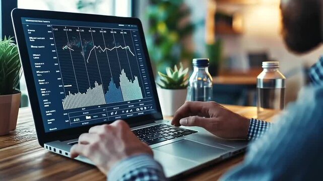 A motivational coach gives advice to a mentee, with a laptop showing a chart of milestones and achievements, set against a backdrop of inspirational quotes and career growth visual