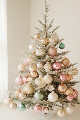  Christmas tree adorned with vintage glass ornaments &ndash; classic shapes, muted golds and silvers, aged patina; cozy, nostalgic holiday scene