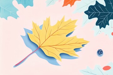 Obraz premium Illustration of a yellow maple leaf outlined on a blank background Autumn foliage top view of a fall leaf silhouette