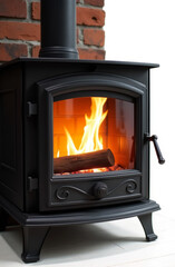 domestic cast iron fireplace stove with glass door and chimney