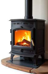 domestic cast iron fireplace stove with glass door and chimney