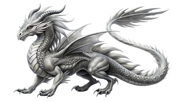 recommend clip art: Monochrome dragon illustration for coloring - fantasy creature line art on white background
                    