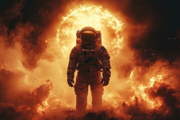 Naklejka premium Astronaut Standing on a Mysterious Alien Planet