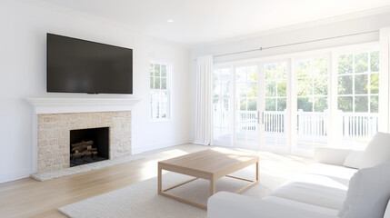 Bright and airy living room with modern decor and large windows during the day