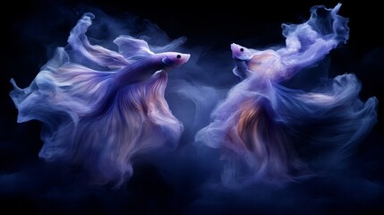 Fototapeta premium Neon Pisces Two Fish in Harmonious Dance, a Vibrant Watercolor Illustration of Fluidity and Grace