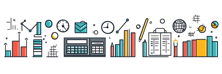 Business analytics concepts with charts gadgets and books transparent background