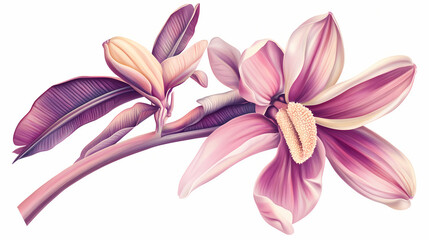 Fototapeta premium Banana flower botanical illustration isolated on white background. Botanical. Illustration