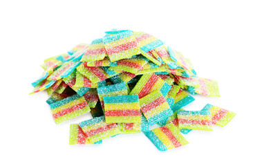 Tasty rainbow sour belts isolated on white