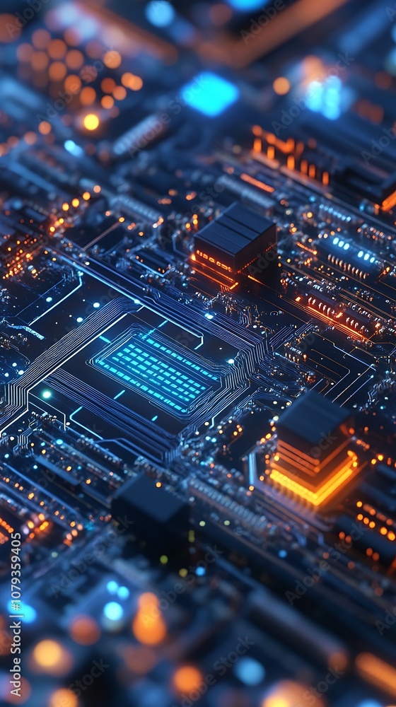 Poster smart city design enhanced by circuit board patterns and technology.