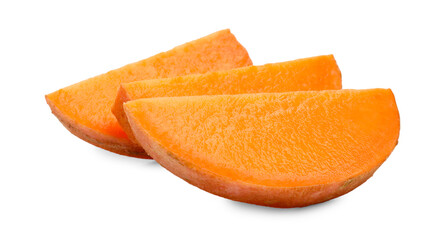 Pieces of raw sweet potato isolated on white