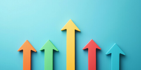 Colorful arrows symbolize growth on a blue background