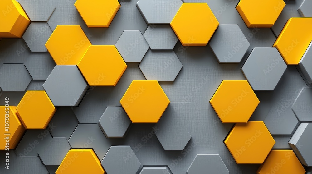 Aufkleber trendy abstract geometric design featuring bright yellow hexagons on a neutral gray background provi