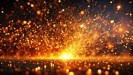 Sparks and embers flying up in the dark sky, creating a dazzling light effect on a black background
