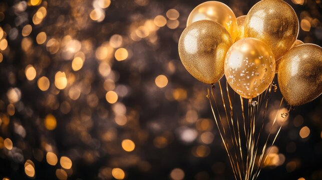 Happy 22nd celebration with helium filled gold balloons and festive background