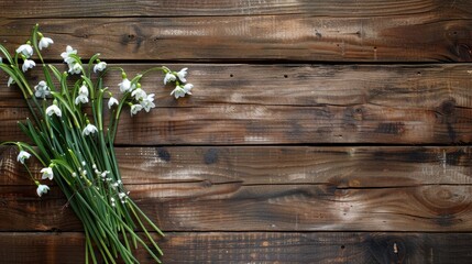Beautiful Snowdrops On Wooden Background