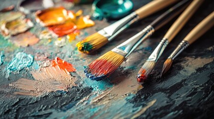 Obraz premium Canvas accompanied by paint and paintbrushes