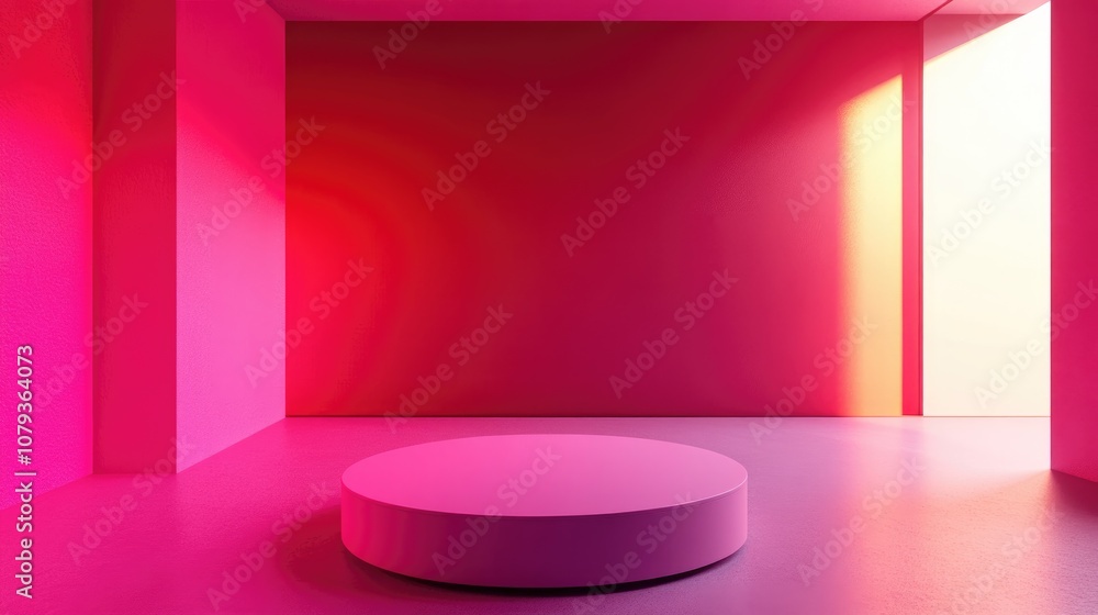 Poster empty room featuring a cylindrical podium display with a raspberry hue