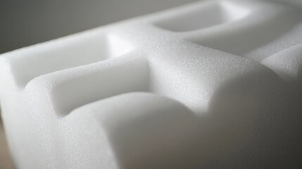 Close up of a polystyrene foam box used for product packaging showcasing the padding material