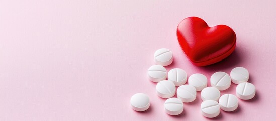 Fototapeta premium Heart Pills Medical Tablets On Pink Background