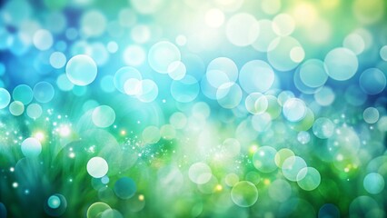 Abstract blue and green bokeh light blurs background with white copy space, ideal for fresh and vibrant design projects, featuring soft light effects for serene and tranquil visuals and nature-themed