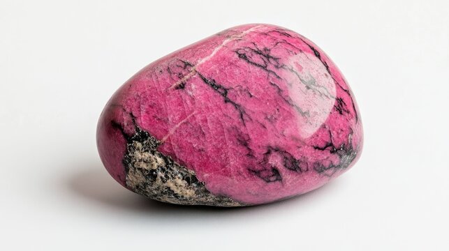 Thulite stone displayed against a white backdrop
