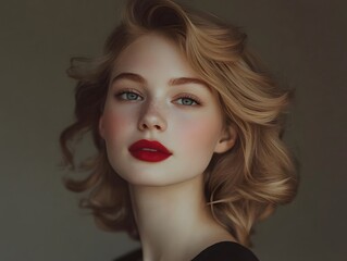 Fototapeta premium A woman with red lips and blonde hair posing for a picture