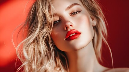 Fototapeta premium A woman with red lips and blonde hair posing for a picture