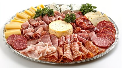 Fototapeta premium platter of sliced meats cheeses party traditional food photography