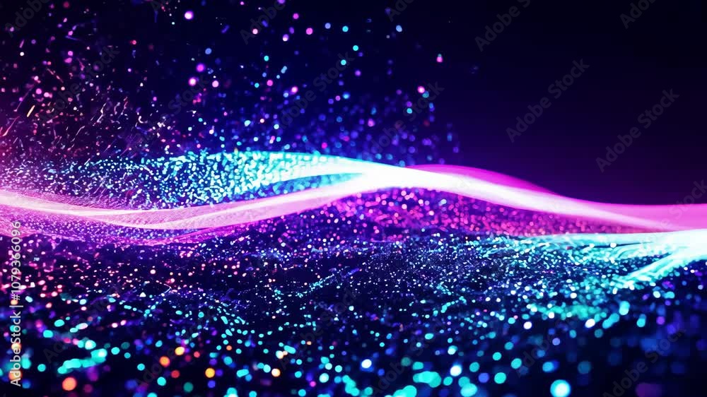 Wall mural data waves. modern neon abstract backdrop. virtual animated cyberspace.
