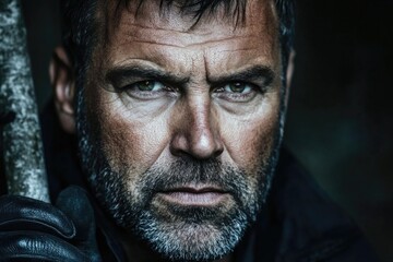 Fototapeta premium Intense portrait of a mature man with rugged features and a mysterious gaze