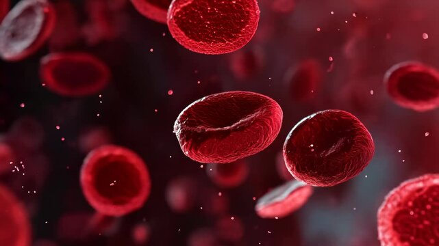 Hematocyte. Blood cells observed under a microscope. Macro red cells. Iron deficiency anemia concept
